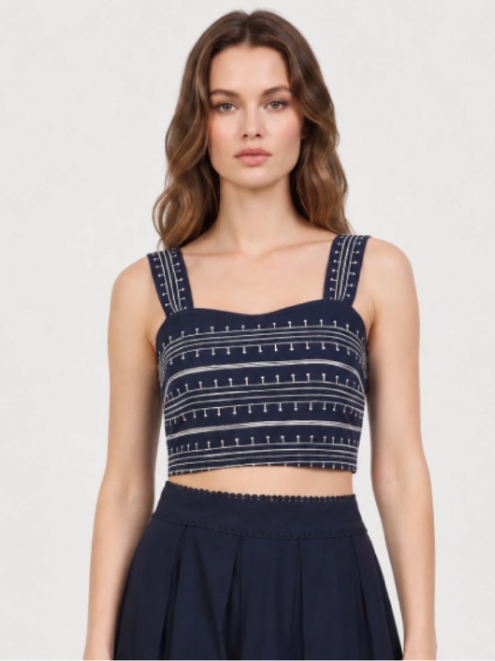 Avec Les Filles Navy Crop Top with White Stitching